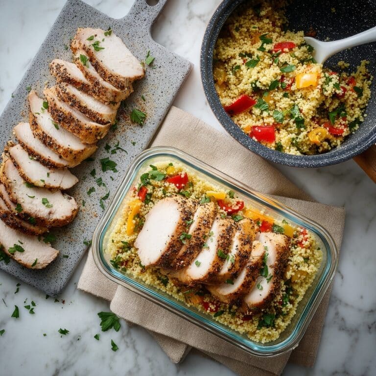 Baked Herb Chicken Breasts with Couscous and Roasted Vegetables Recipe
