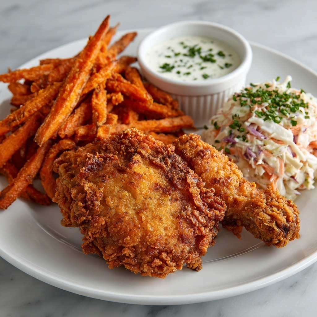 Southern Baked Crispy Chicken Tenders with Sweet Potato Fries and Herb Cabbage Salad Recipe